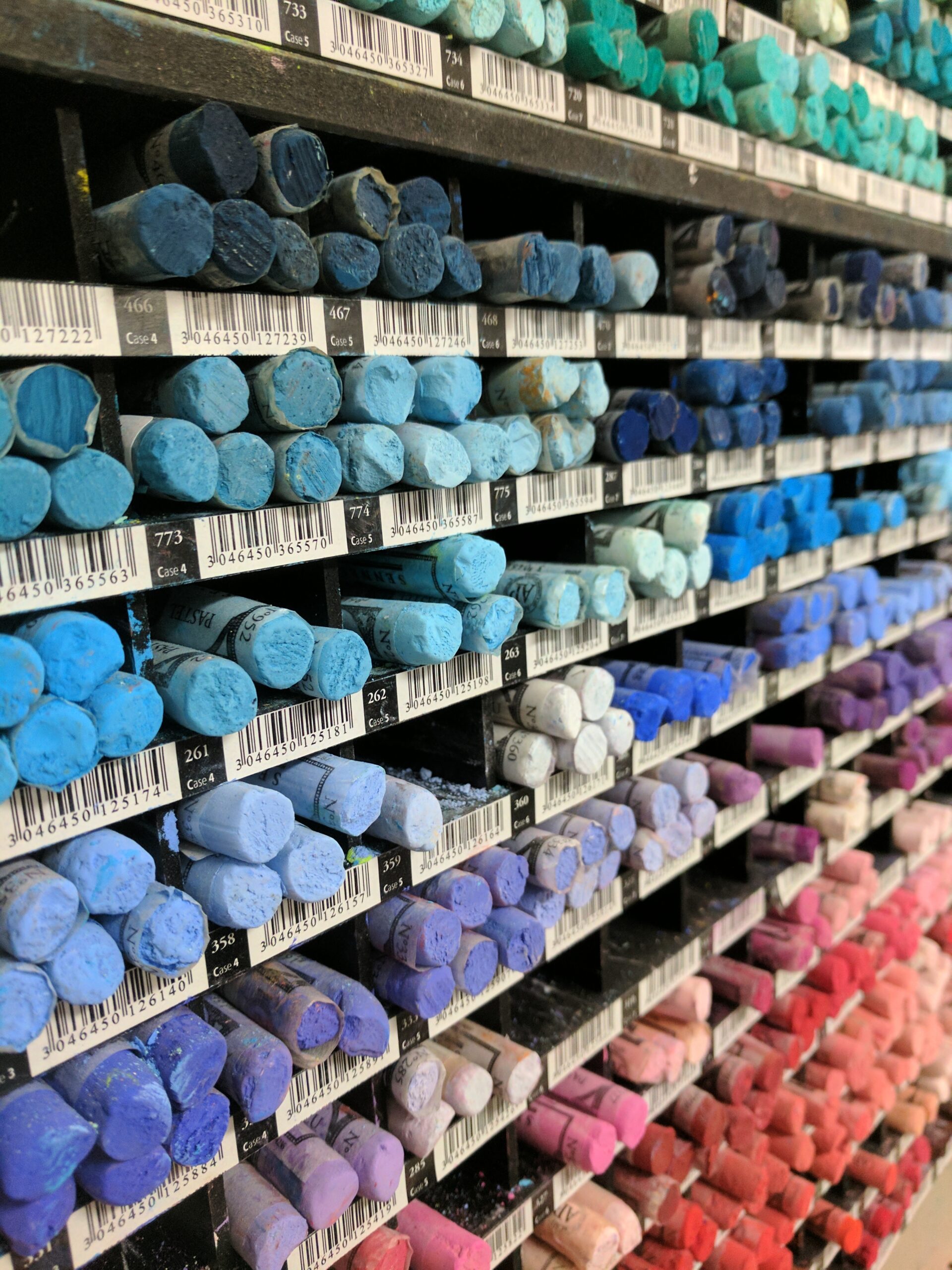 Pastels on display in an art store in seattle.
