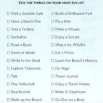 A text list of 25 things to do at the beach, see article for full text description.