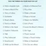 A text list of 25 things to do at the beach, see article for full text description.