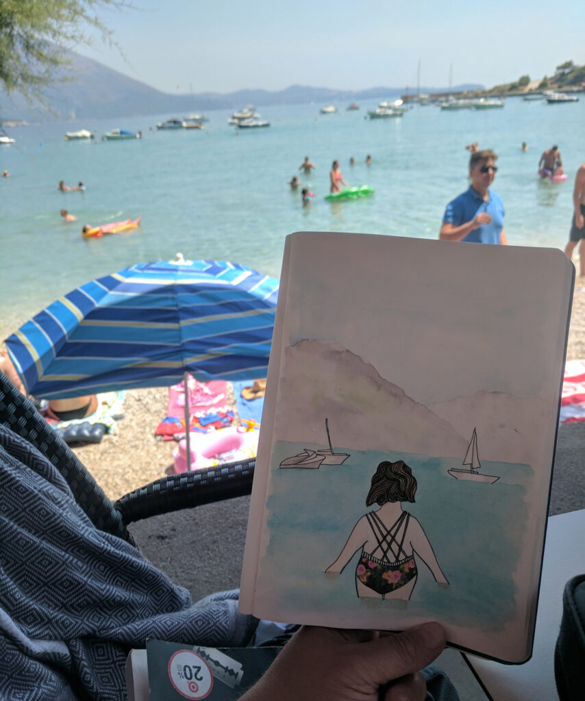 Watercolor painting made at a beach.