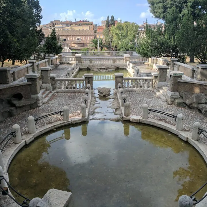 A garden and ruins in Rome, Italy.
