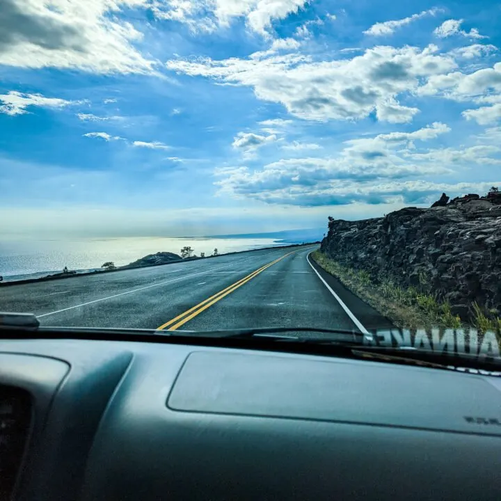 A landscape photograph taken of the lava fields at Hawaii Volcanoes National Park..