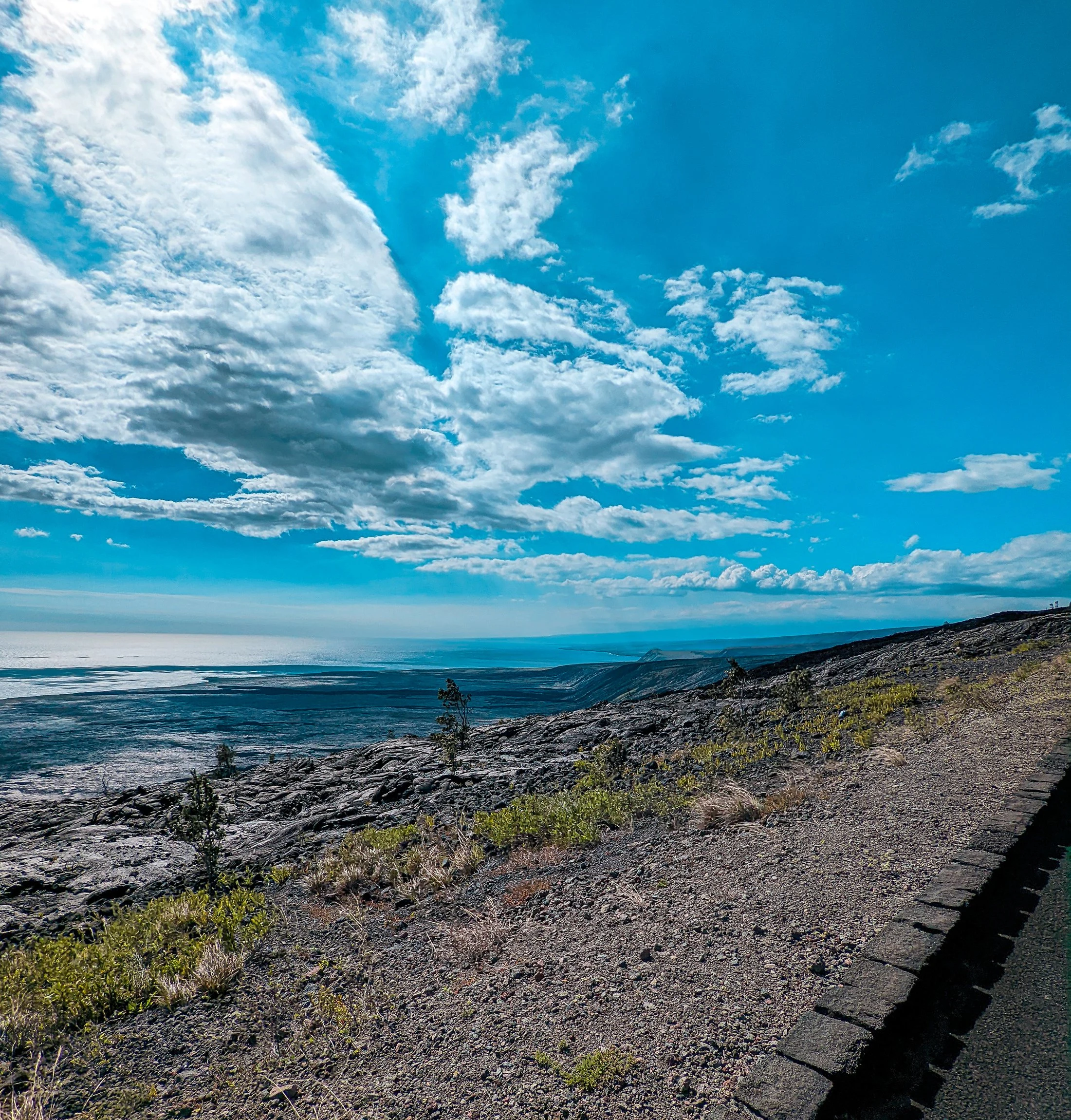 A landscape photograph taken of the lava fields at hawaii volcanoes national park..