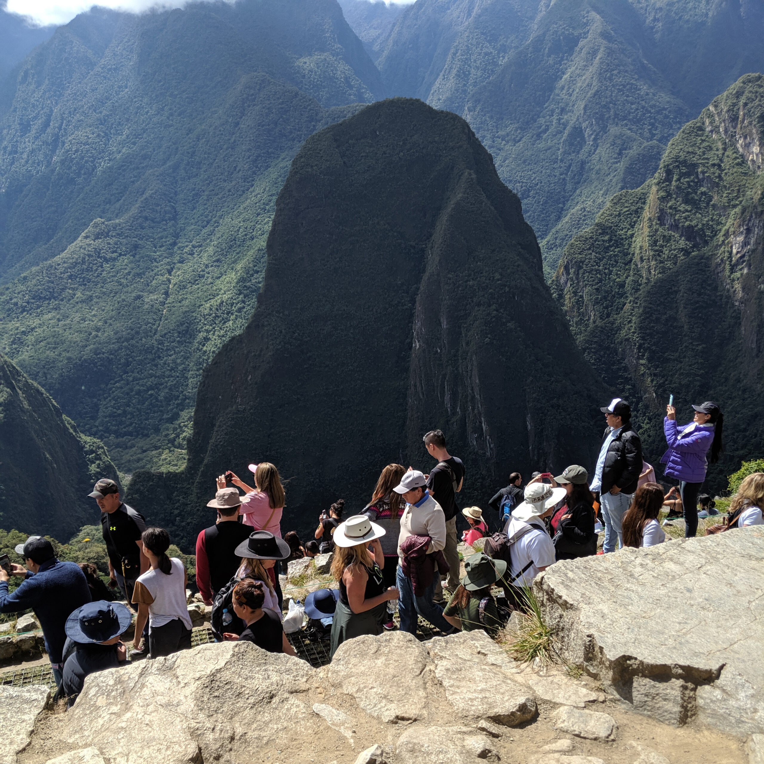 Crowded walkways at machu picchu.
