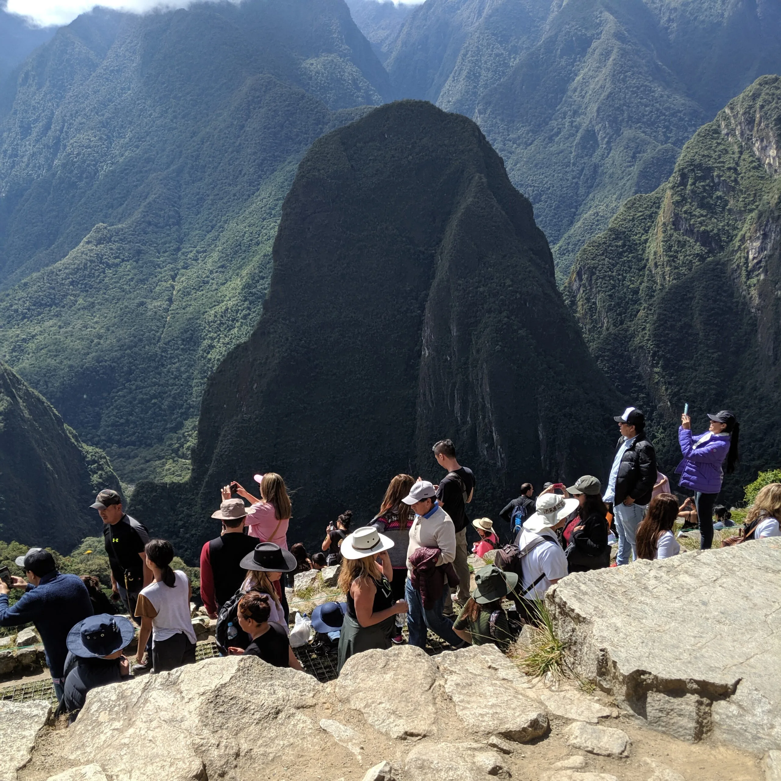 Crowded walkways at machu picchu.