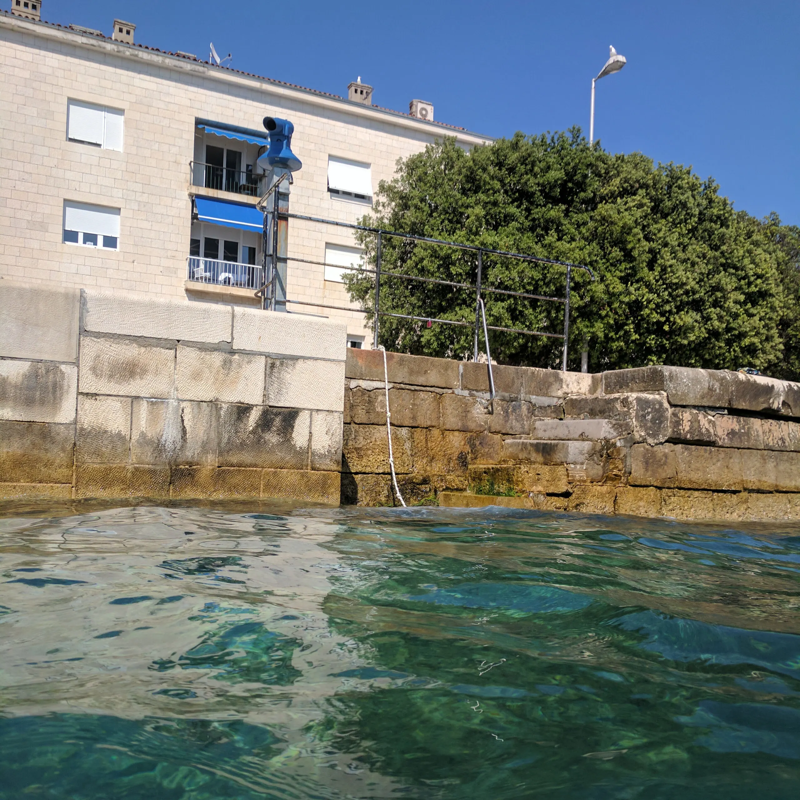 Zadar, croatia from the perspective of swimming in the adriatic near the sea organ.