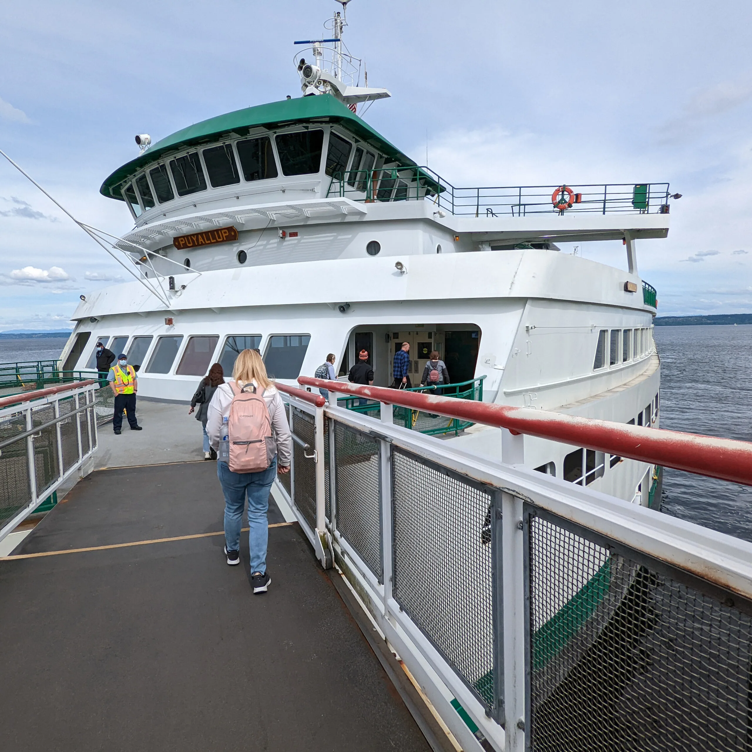 Passengers board the puyallup ferry to edmonds washington