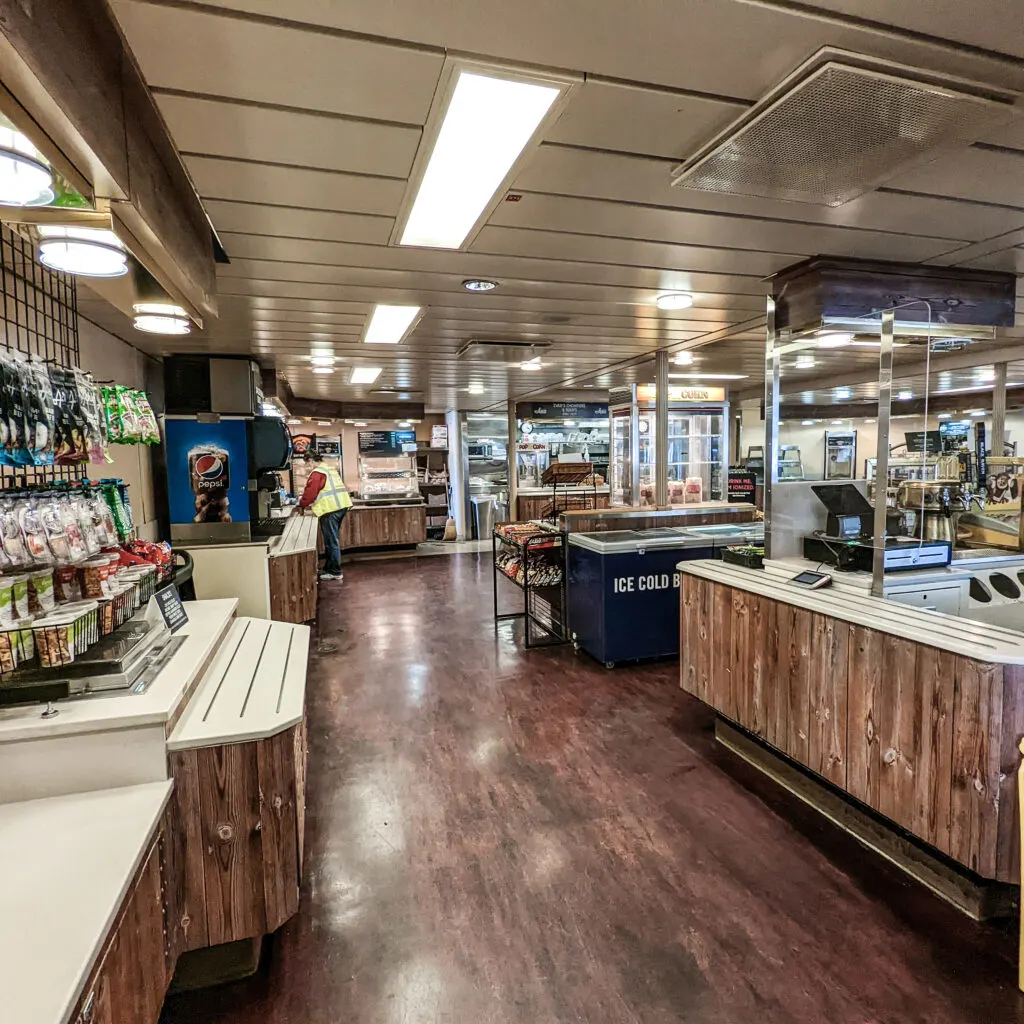 The restaurant area of a washington state ferry.