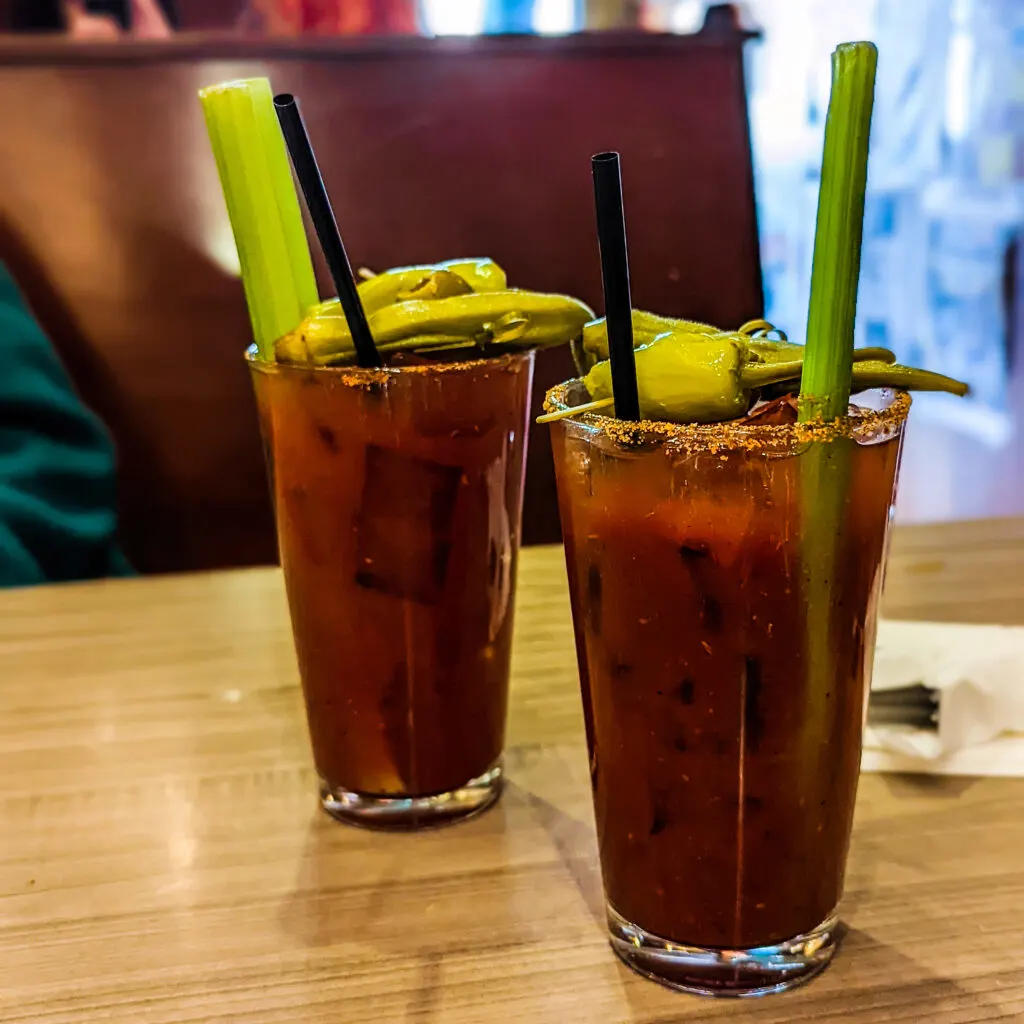 Bloody marys at hattie hats restaurant, one of seattle's oldest restaurants.