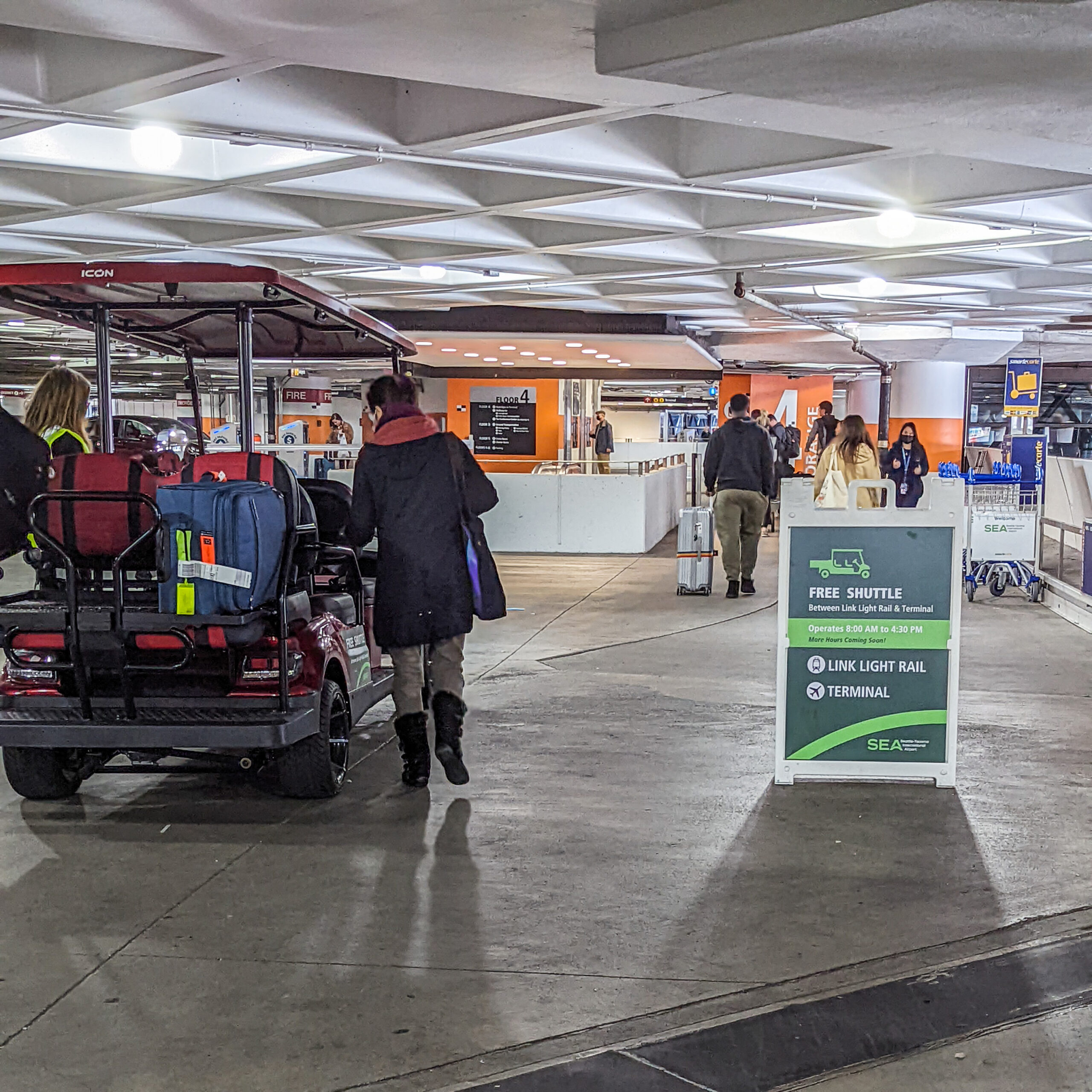 A free passenger shuttle is available during working hours between seatac airport to the light rail station.