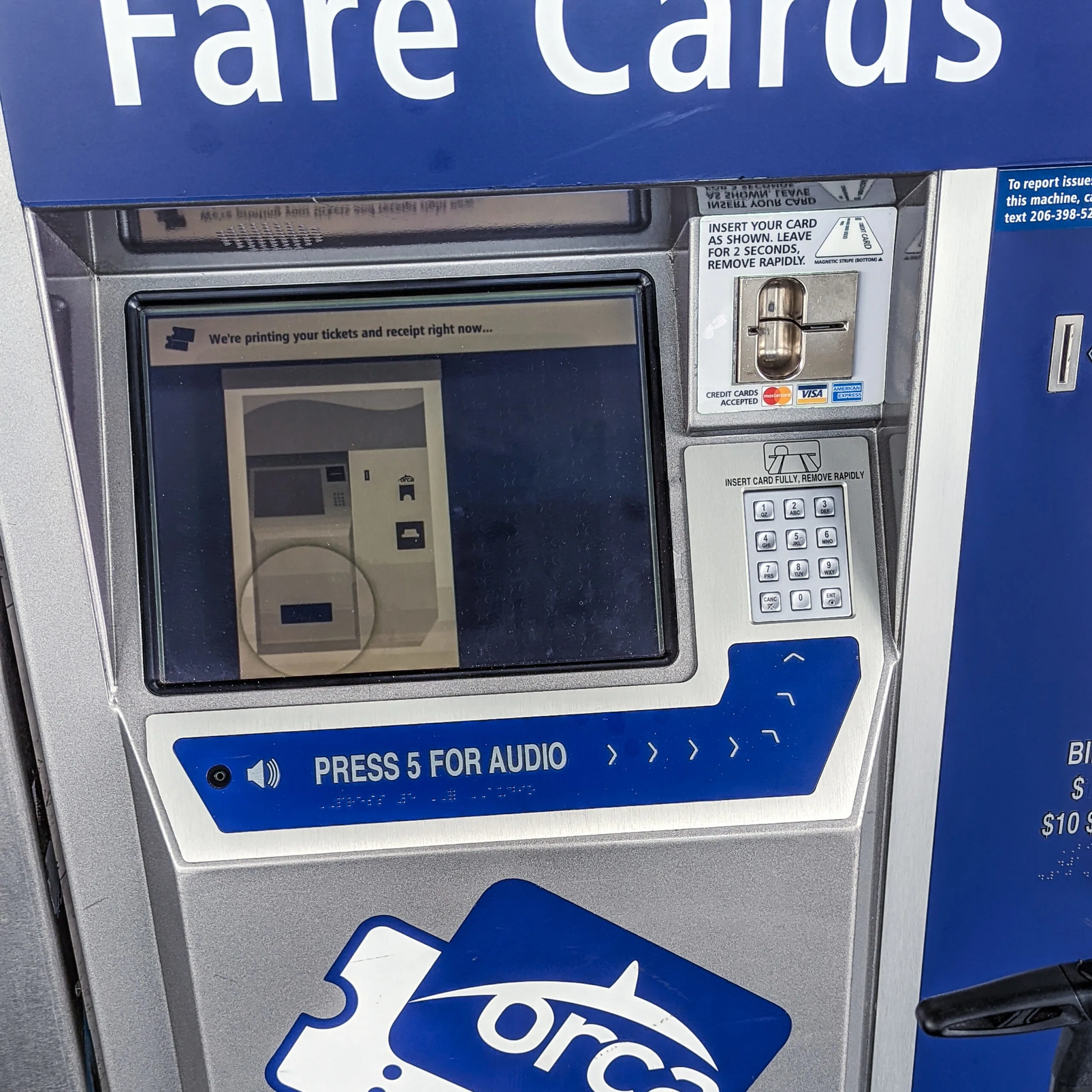 Images of a ticket vending machine at the light rail station at seattle's seatac airport.