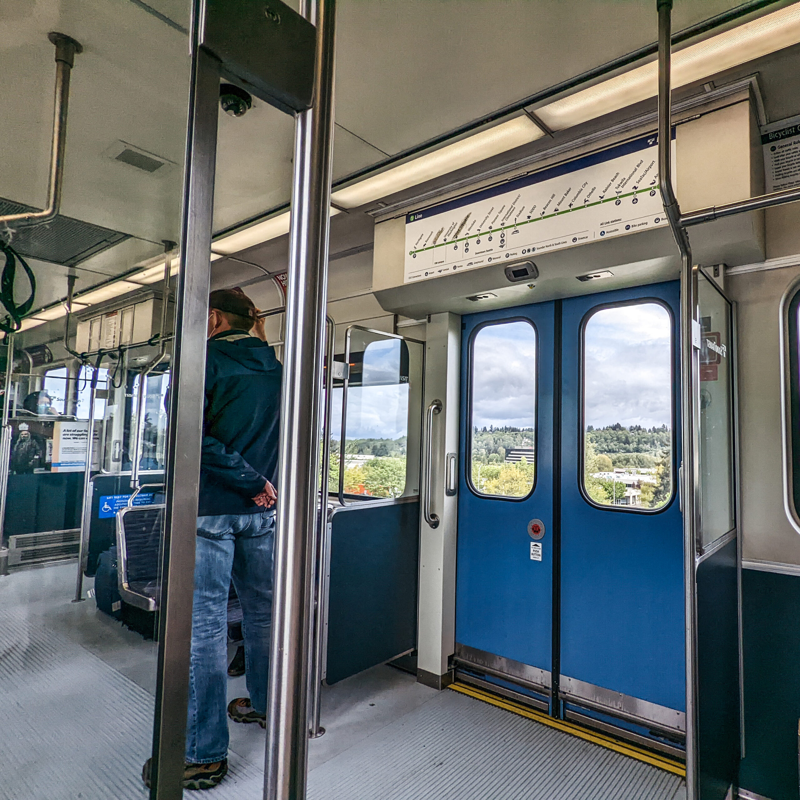 Seattle's light rail train crossing over a pacific northwest landscape south of seattle.