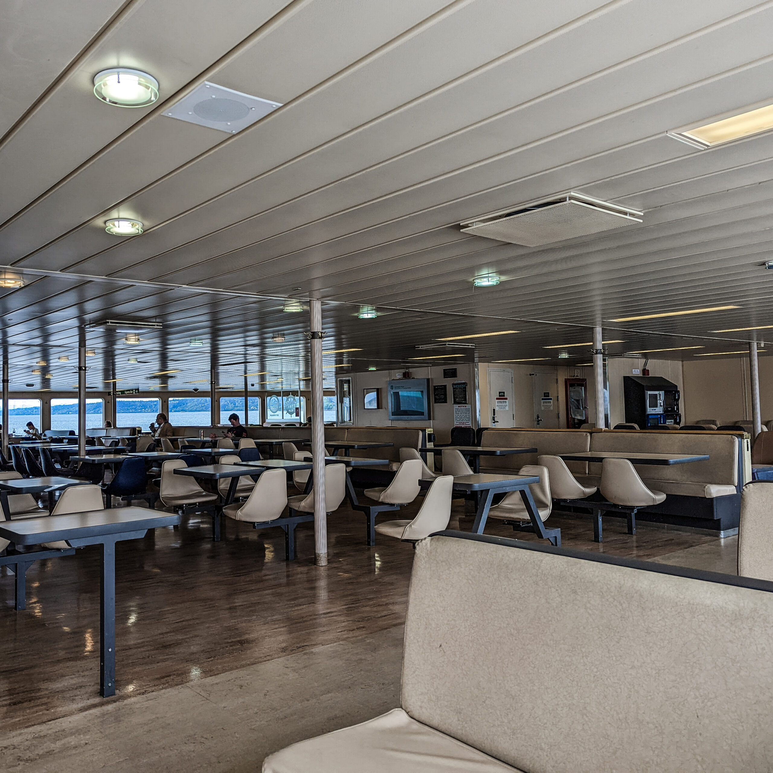 Empty seating on a washington state ferry near seattle washington.