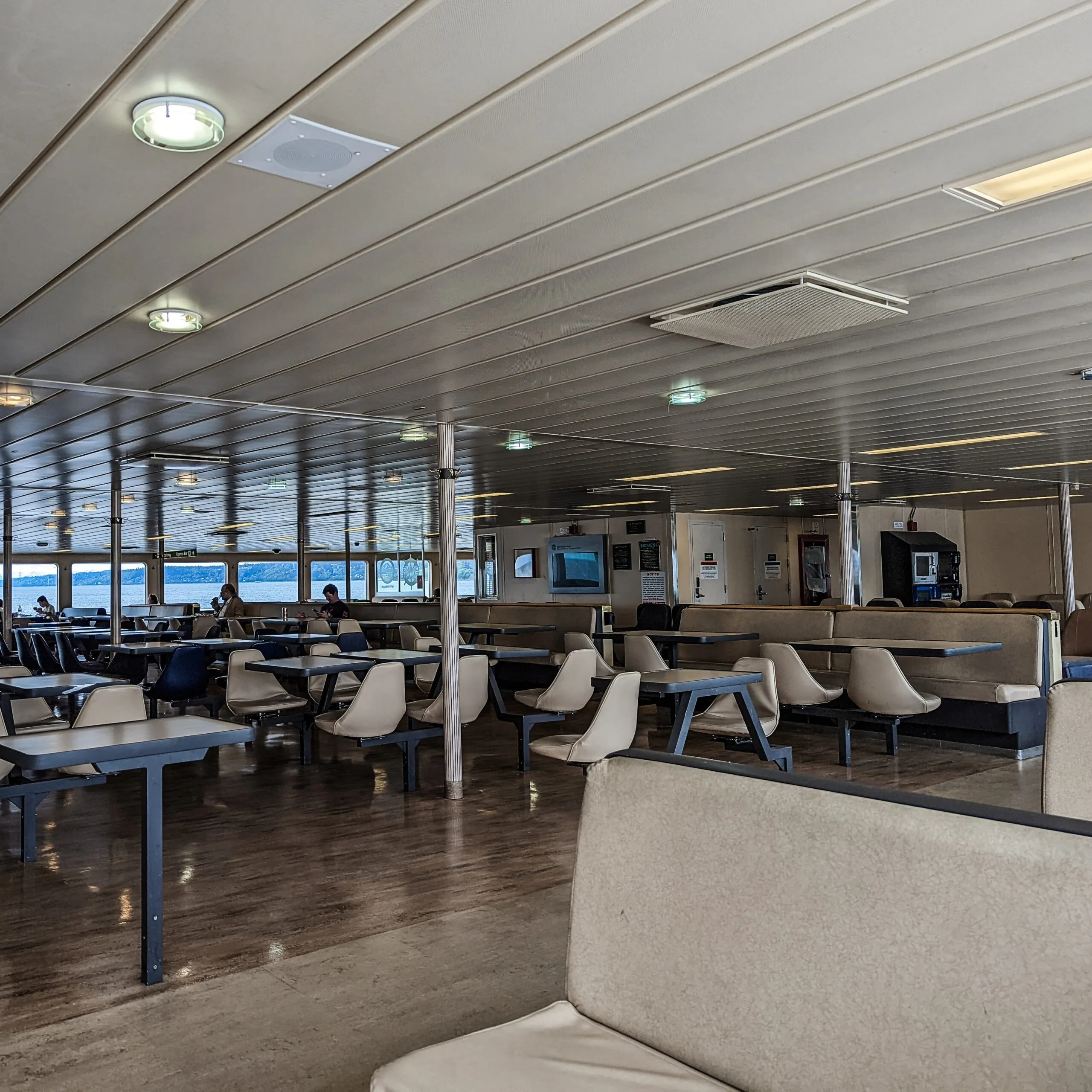 Empty seating on a washington state ferry near seattle washington.