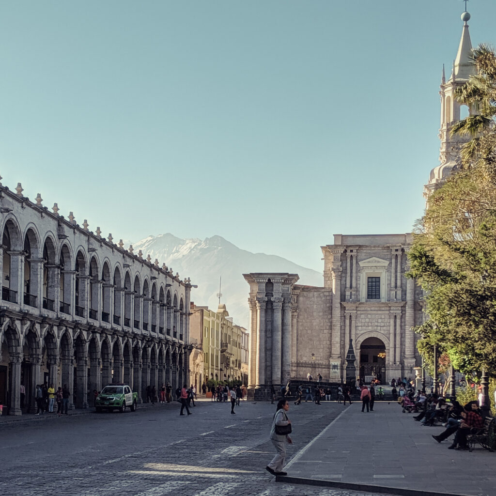 The white city square  in arequipa, peru where many people visit after machu picchu