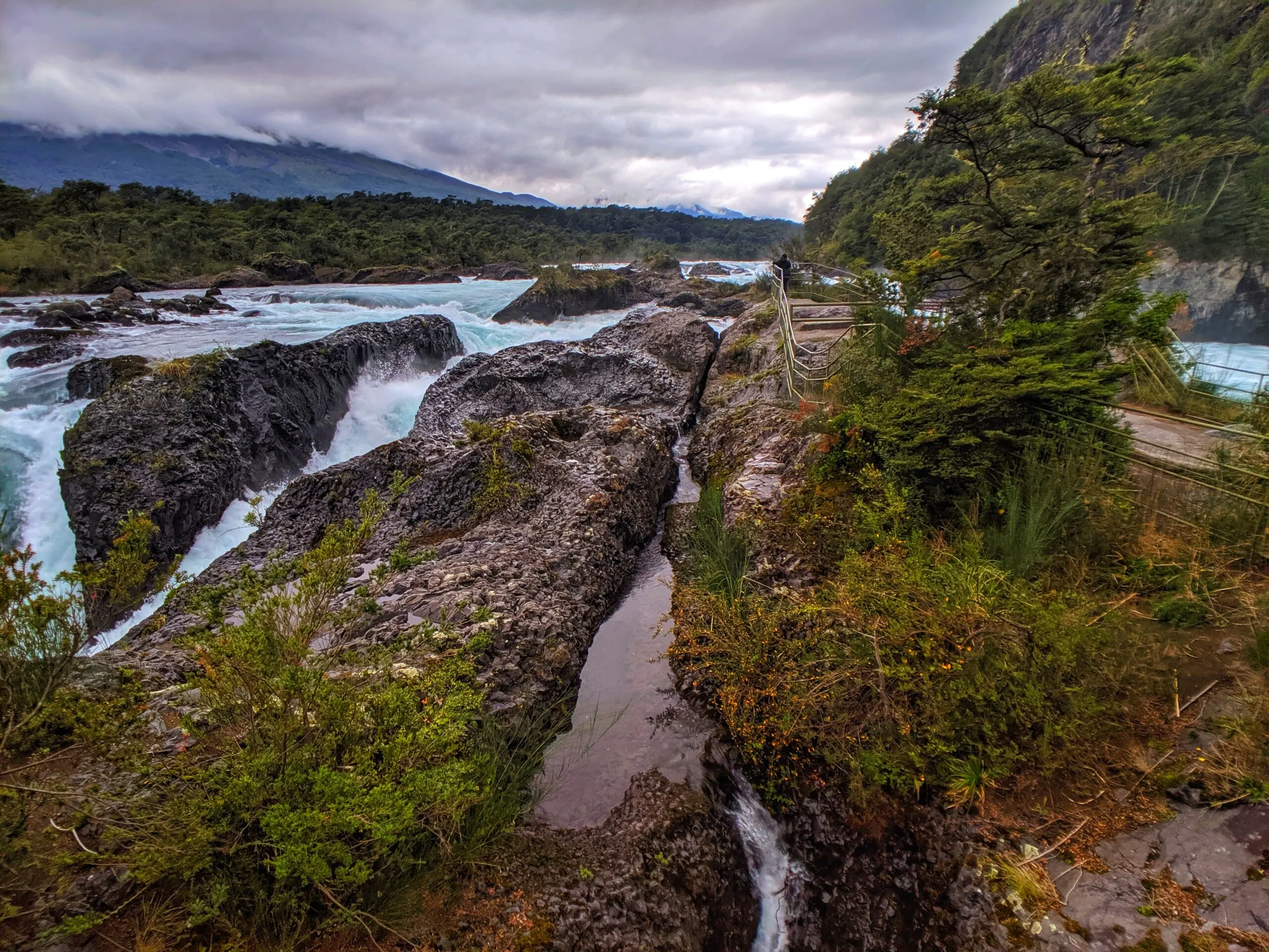 Petrohue waterfall near the osorno volcano in the lakes district of chile.