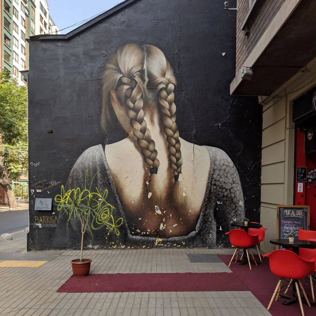 A photograph of a mural in san diego showing a woman with two braids.