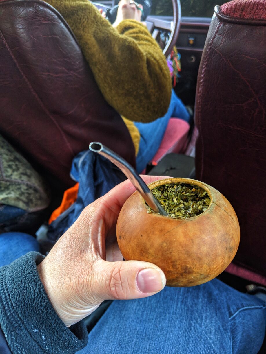 Mate tea in a car in patagonia.