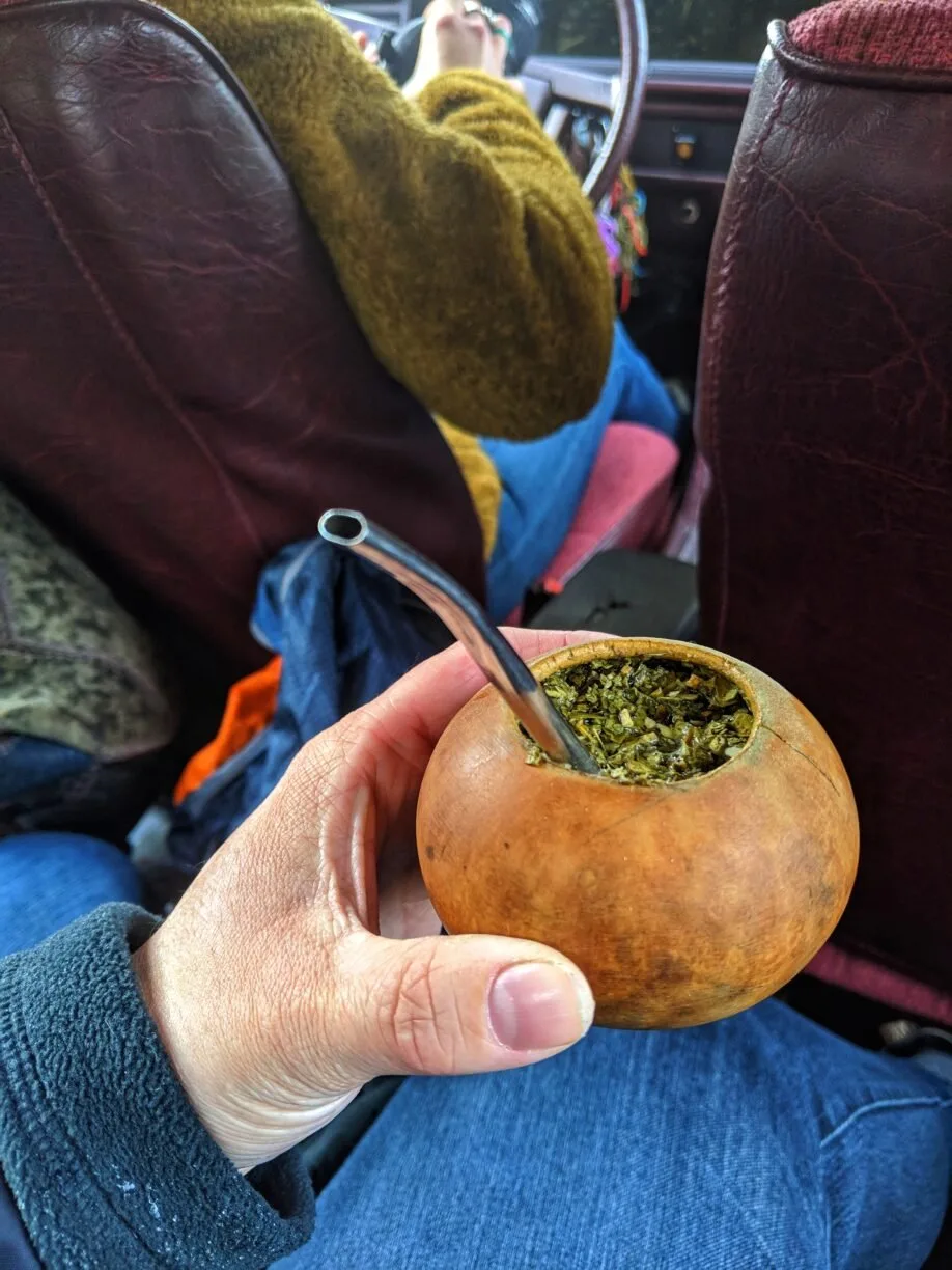 Mate tea in a car in patagonia.