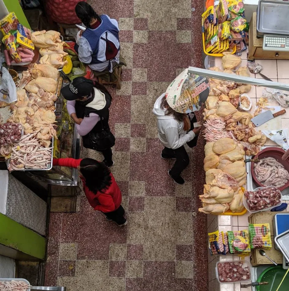 An open market butcher section.