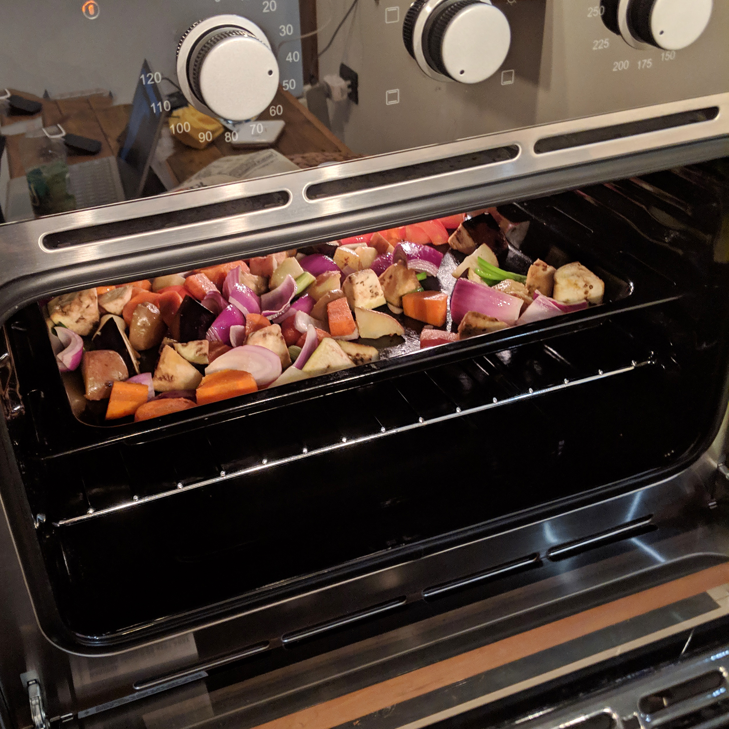 Roasting vegetables in a hostel in patagonia.