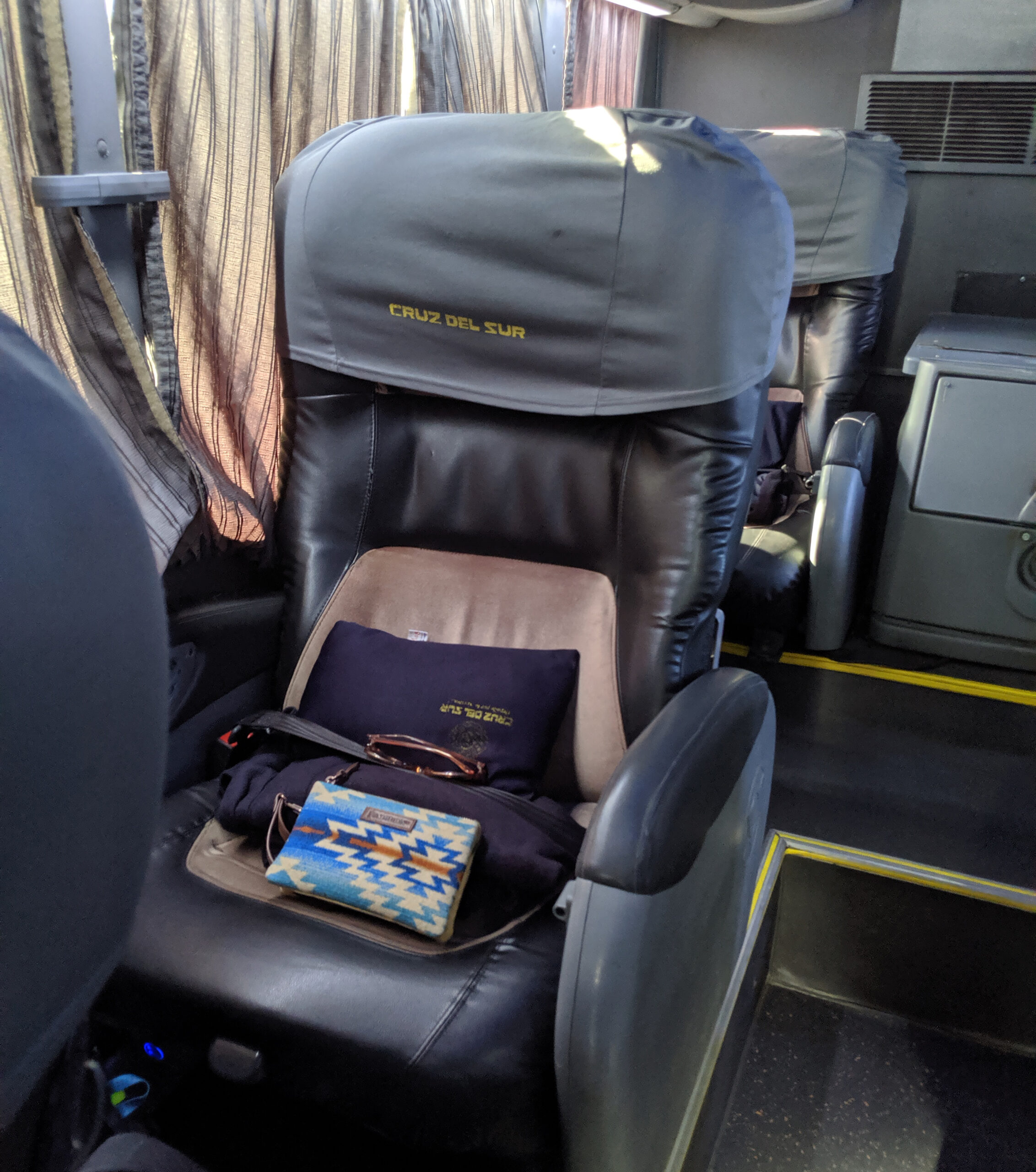 A first class seat in an overnight bus.