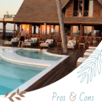 Pros & cons of booking an all-inclusive resort vacation text on image of a resort