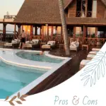 Pros & cons of booking an all-inclusive resort vacation text on image of a resort