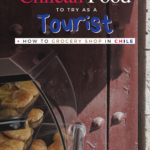 9 best types of chilean food to try as a tourist + how to grocery shop in chile text on image of chilean empanadas