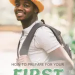 How to prepare for your first international vacation text on image of a man with a backpack