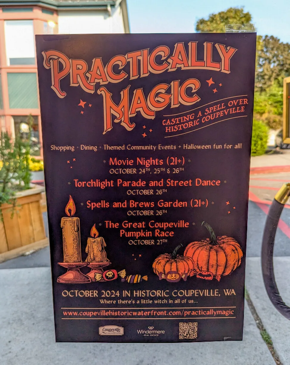 A poster advertising the 2023 practically magic festival on whidbey island.