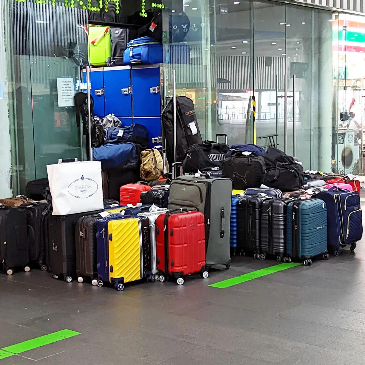 A pile of luggage and suitcases.