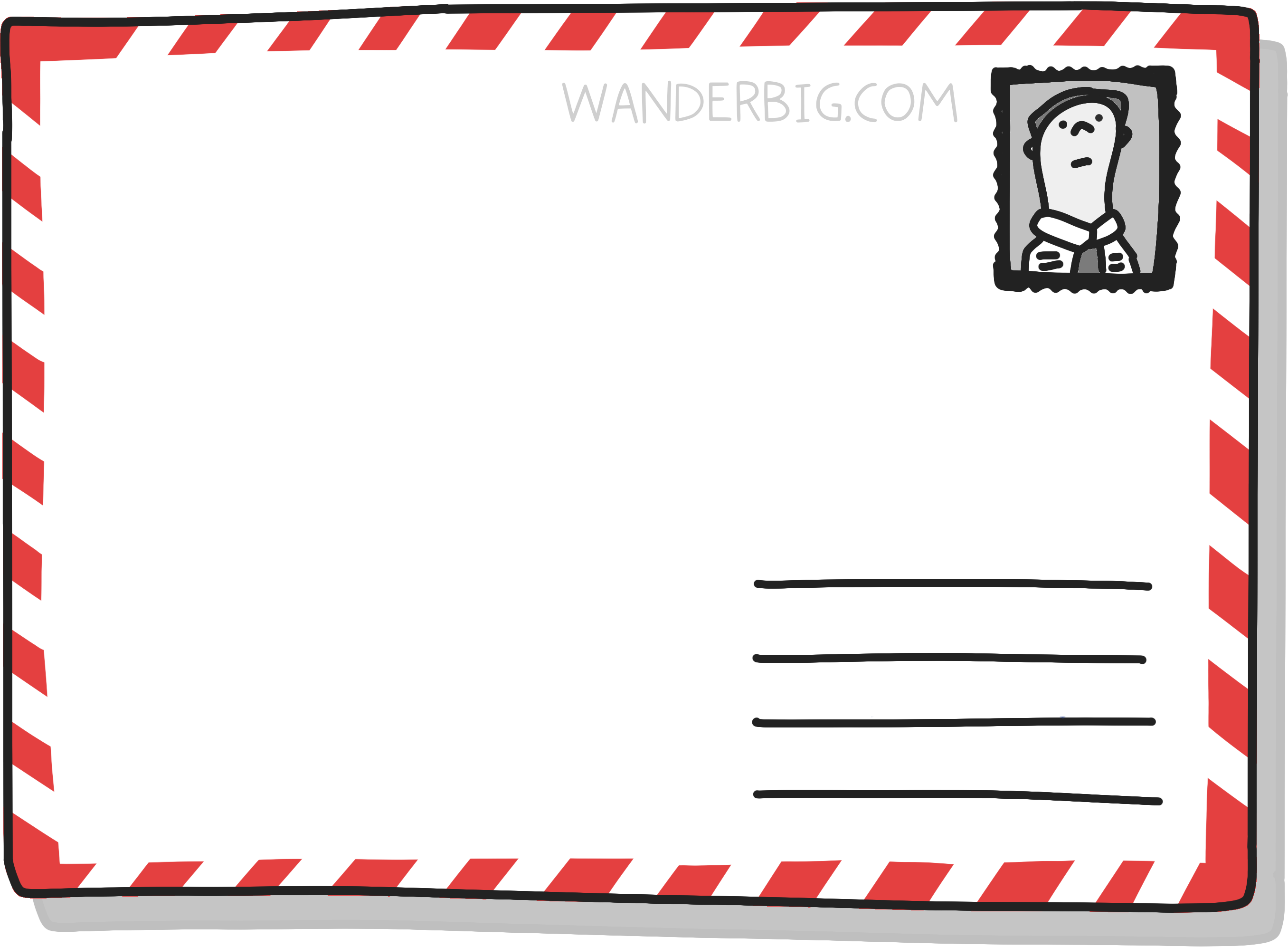 Ilustration of the back of a postcard after a postage stamp has been added.