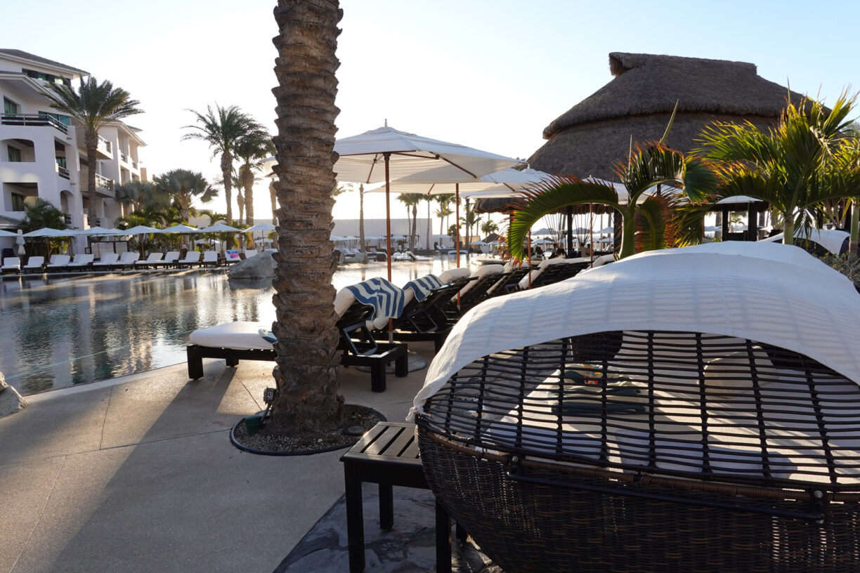 Cabanas and loungers at cabo azul resort.