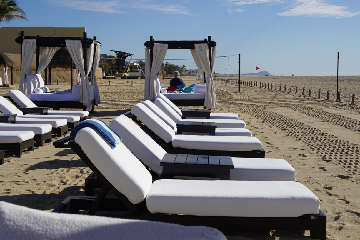 Cabanas and loungers at cabo azul resort.