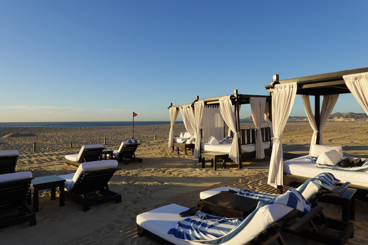 Cabanas and loungers at cabo azul resort.