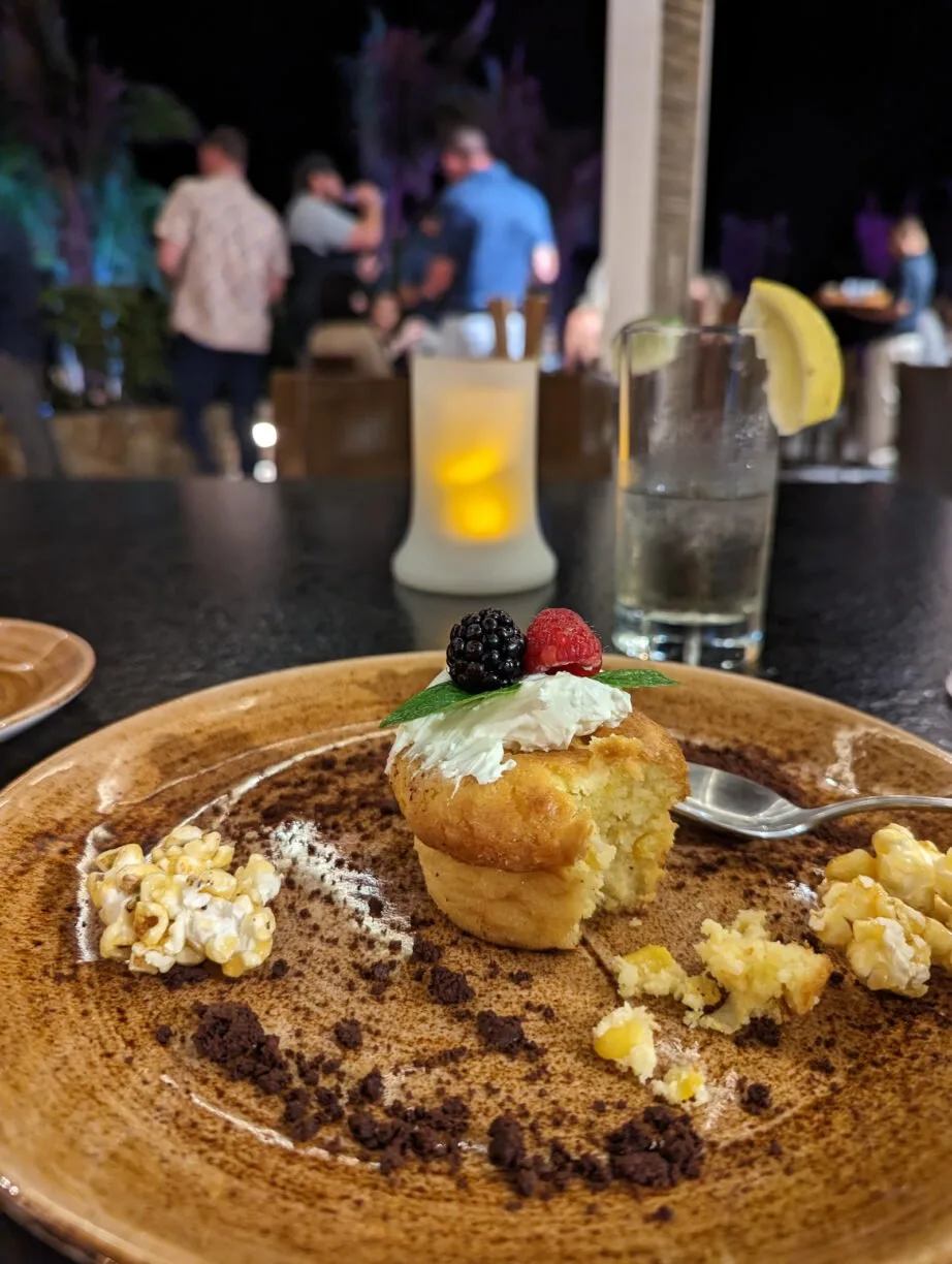 A corn muffin from a restaurant at villa la valencia.