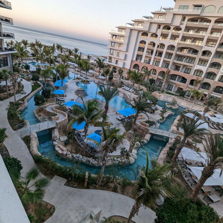 A lazy river winds along a resort property course in Mexico.