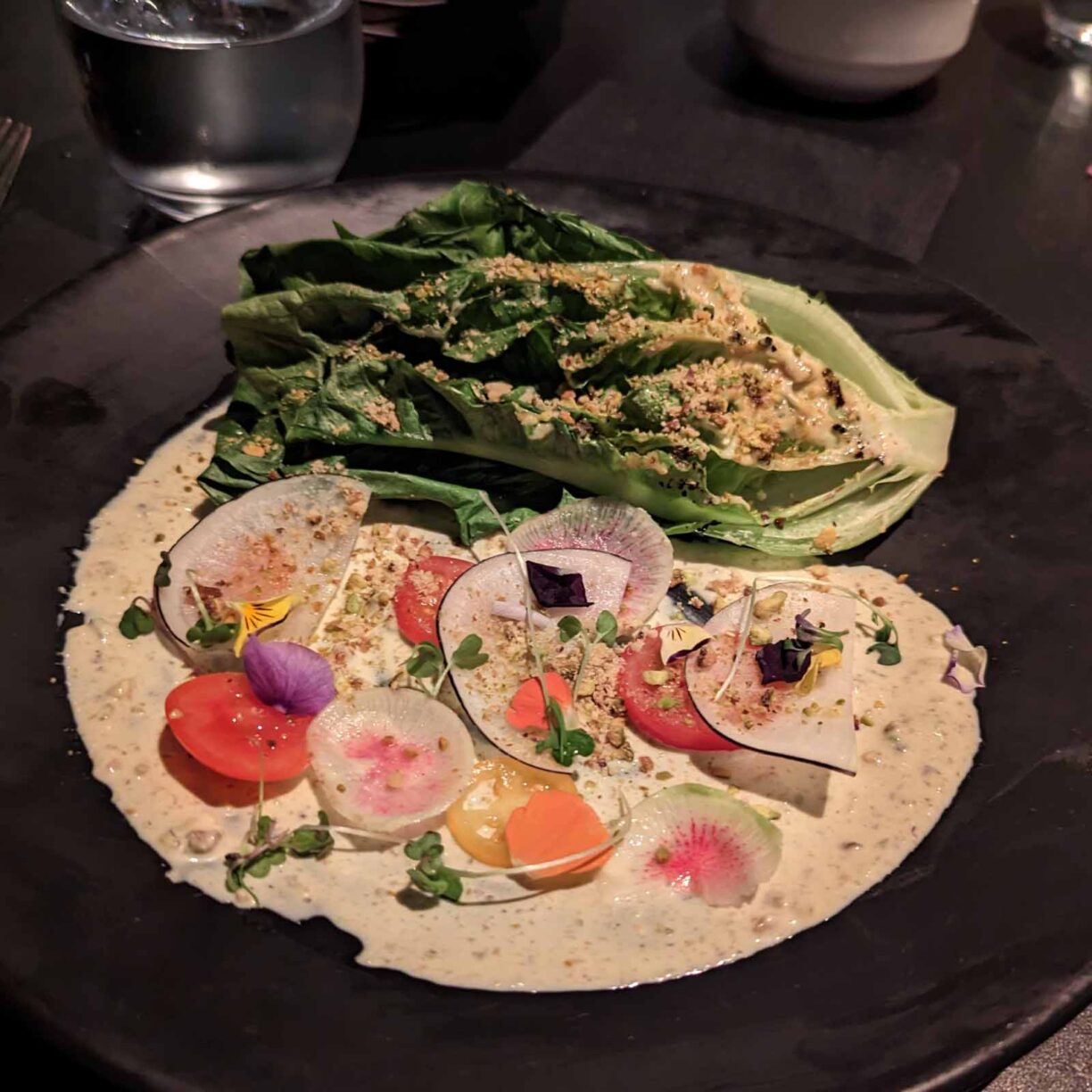 A salad with colorful radishes.