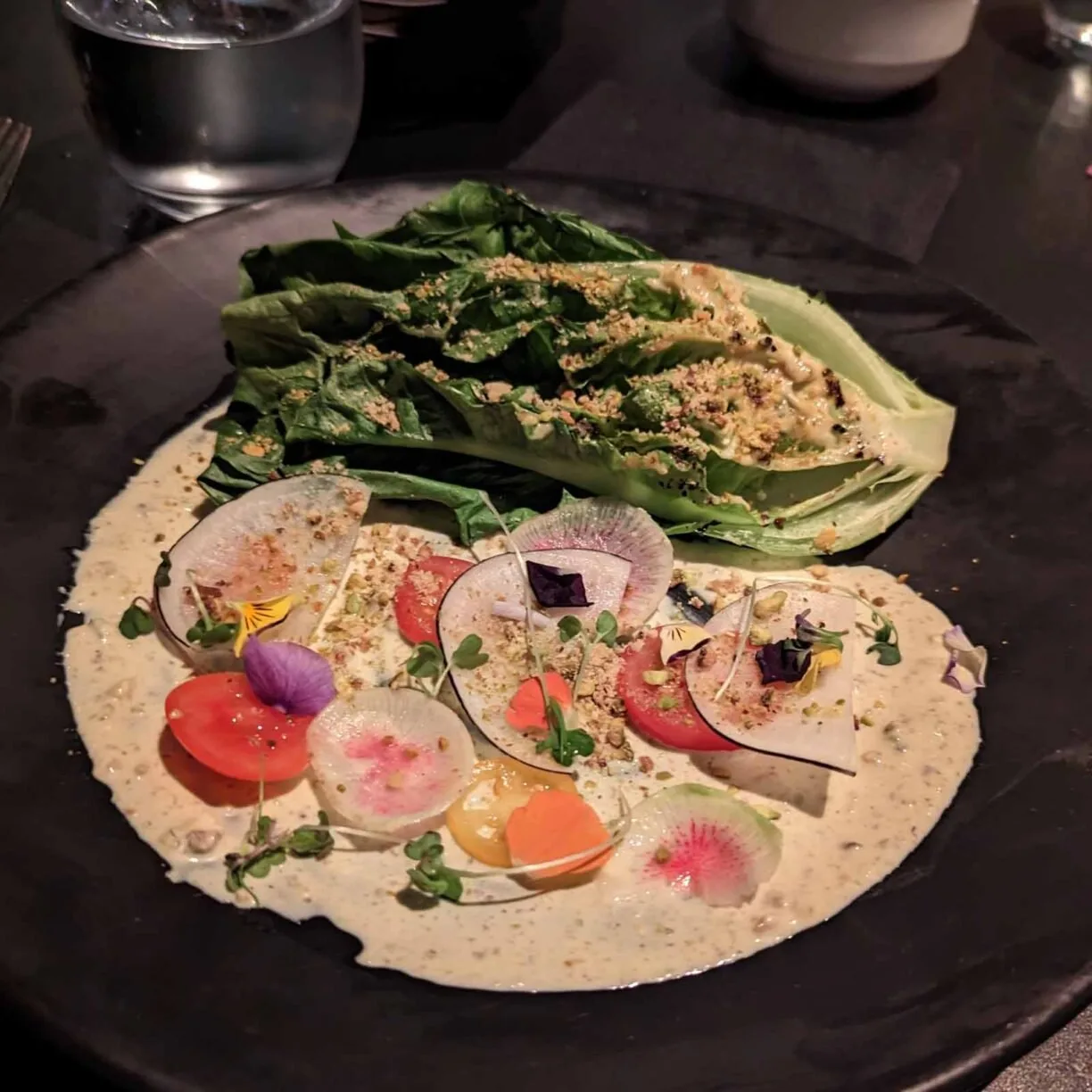 A salad with colorful radishes.