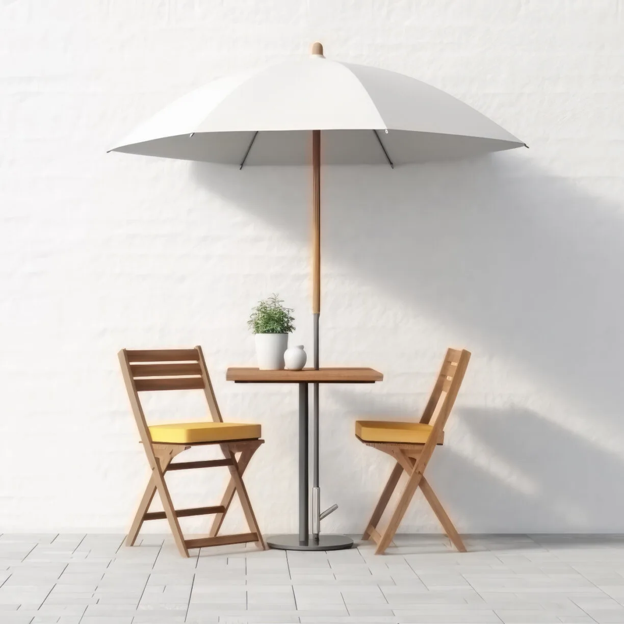 Small folding cafe chairs on a patio.
