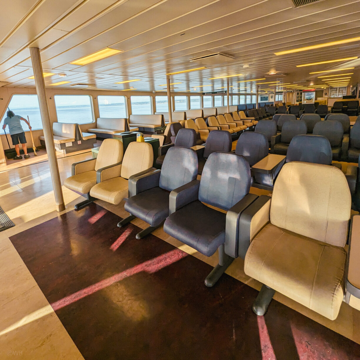 Empty seats on a washington state ferry in seattle