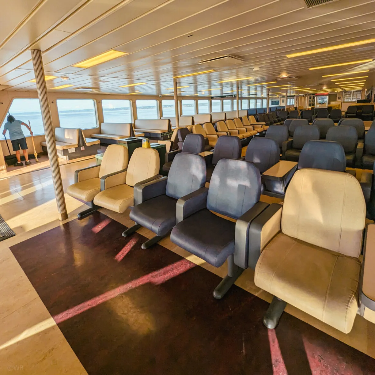 Empty seats on a washington state ferry in seattle