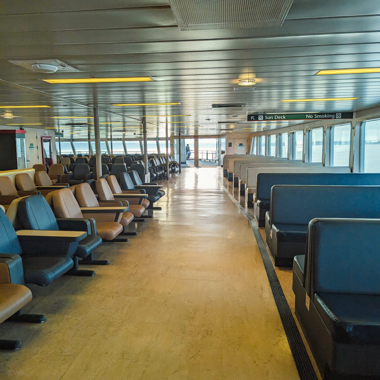 An empty ferry deck on a washington state ferry.
