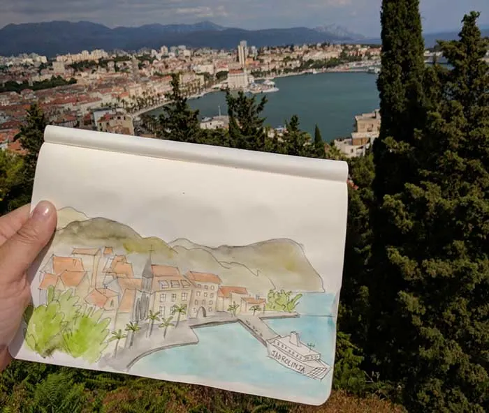 A landscape in my travel art journal